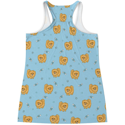 Cartoon Pomeranian Pattern Print Women's Racerback Tank Top