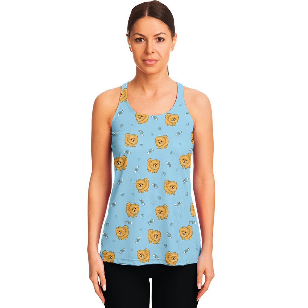 Cartoon Pomeranian Pattern Print Women's Racerback Tank Top
