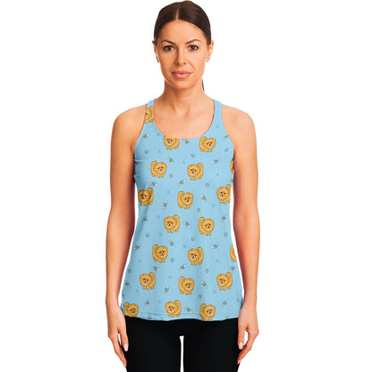 Cartoon Pomeranian Pattern Print Women's Racerback Tank Top