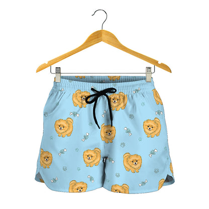 Cartoon Pomeranian Pattern Print Women's Shorts