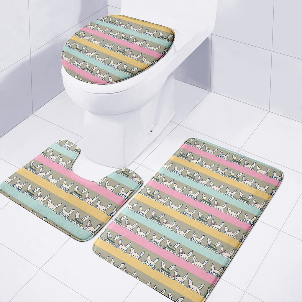 Cartoon Rabbit Pattern Print 3 Piece Bath Mat Set