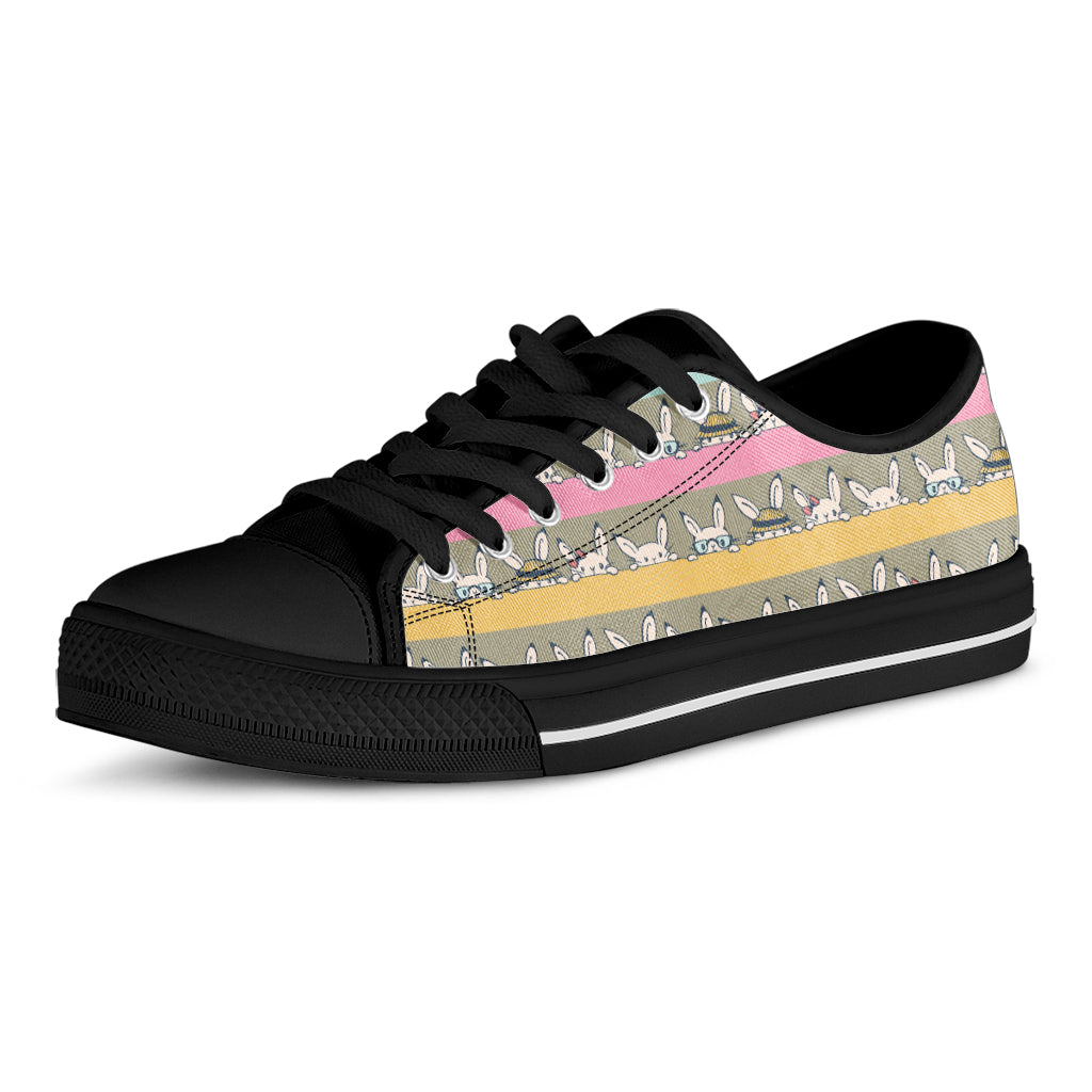 Cartoon Rabbit Pattern Print Black Low Top Shoes