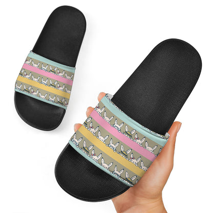 Cartoon Rabbit Pattern Print Black Slide Sandals