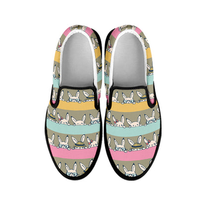 Cartoon Rabbit Pattern Print Black Slip On Shoes