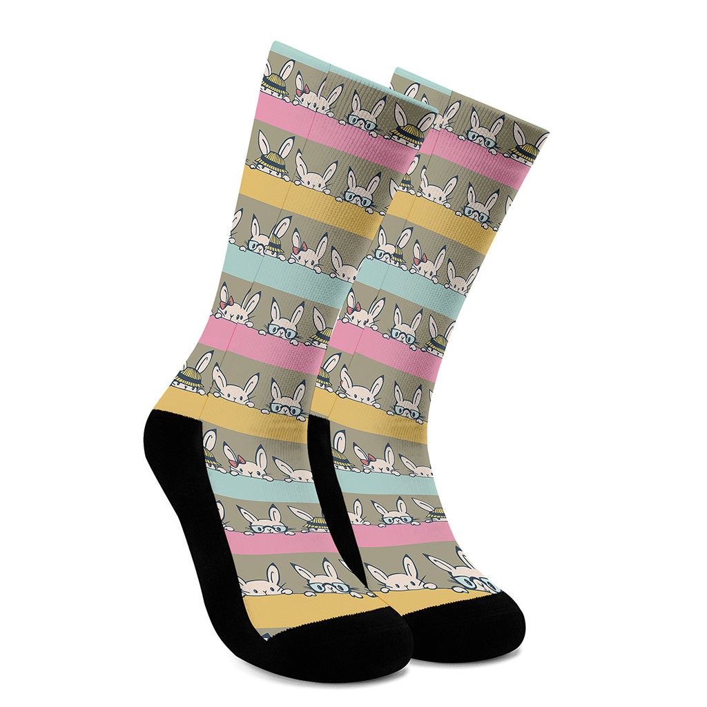 Cartoon Rabbit Pattern Print Crew Socks