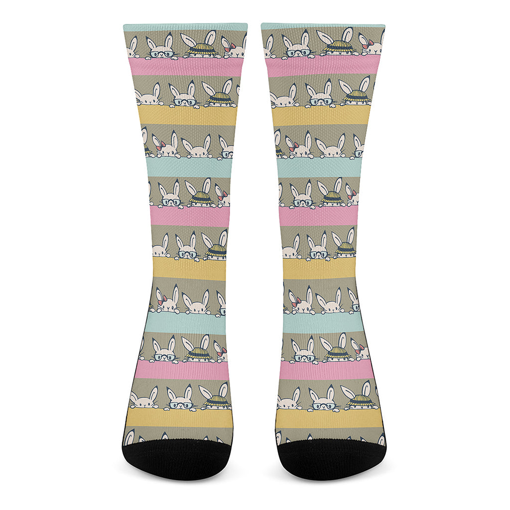 Cartoon Rabbit Pattern Print Crew Socks