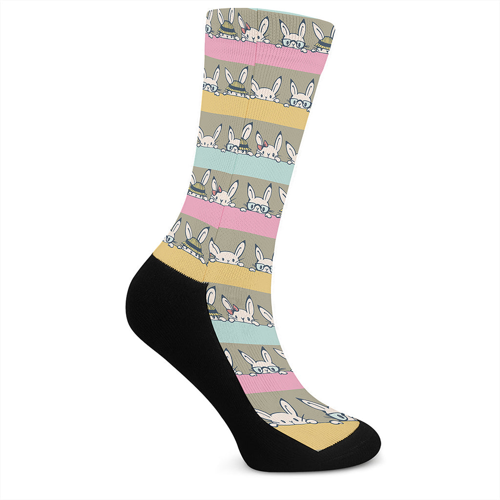 Cartoon Rabbit Pattern Print Crew Socks