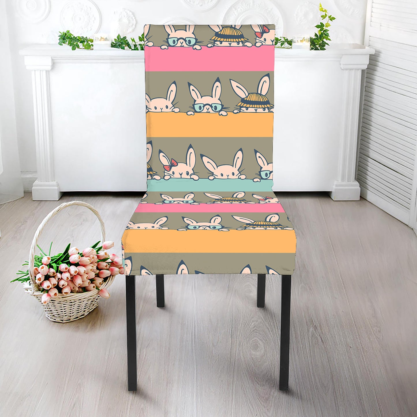 Cartoon Rabbit Pattern Print Dining Chair Slipcover