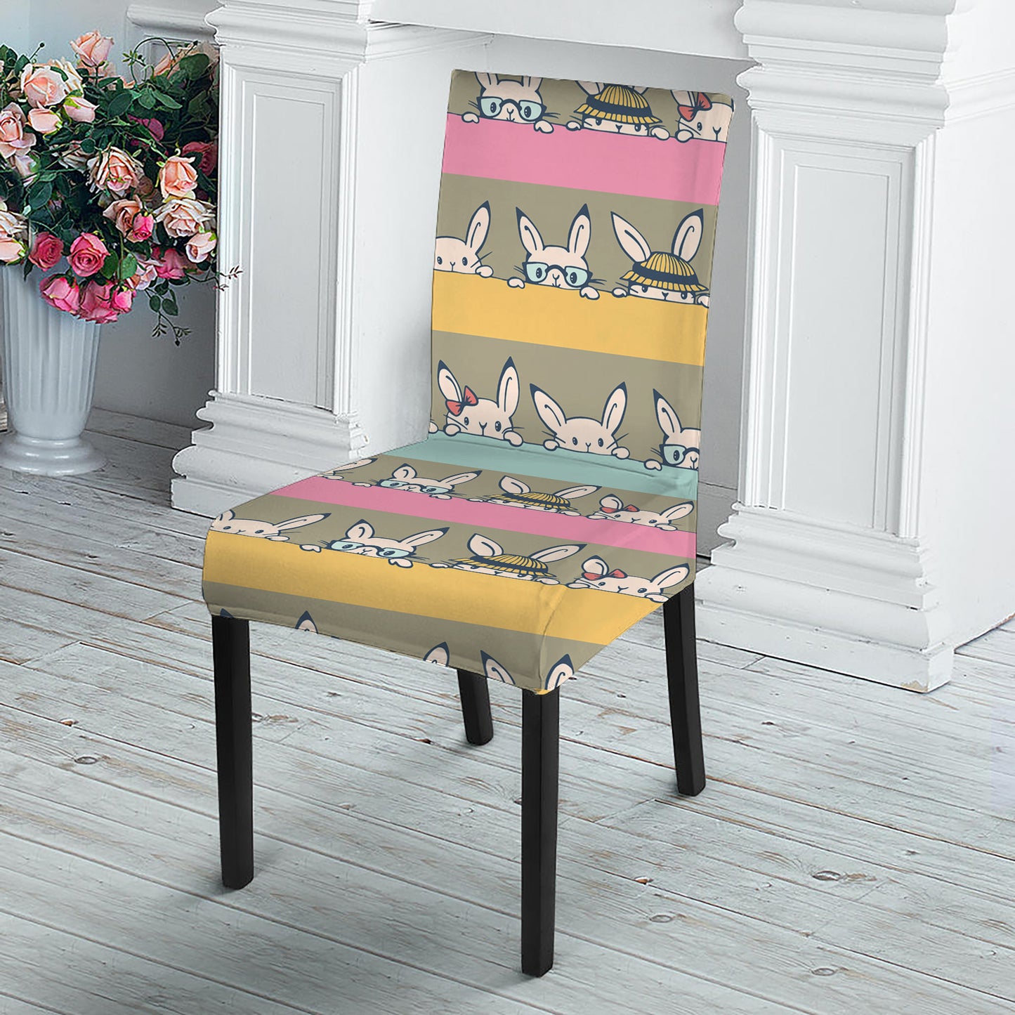 Cartoon Rabbit Pattern Print Dining Chair Slipcover