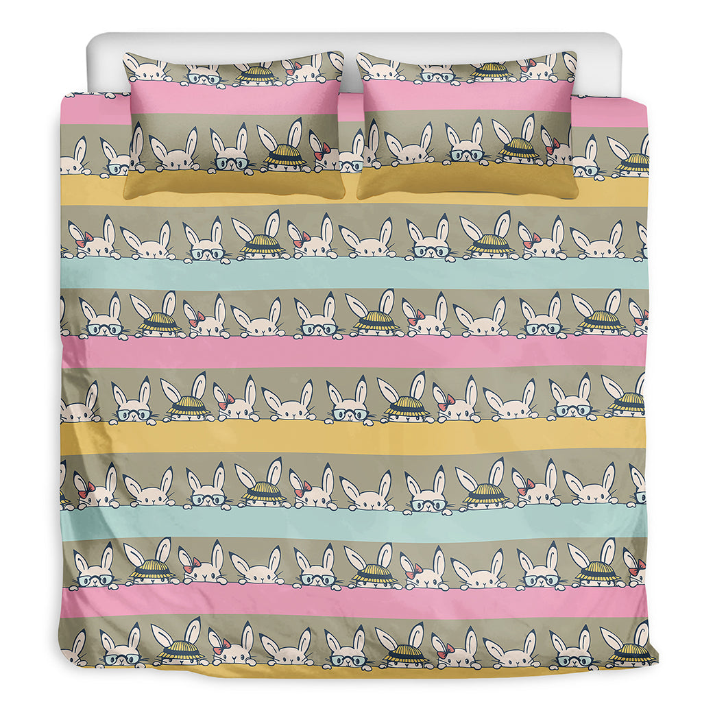 Cartoon Rabbit Pattern Print Duvet Cover Bedding Set