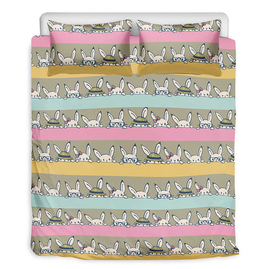 Cartoon Rabbit Pattern Print Duvet Cover Bedding Set