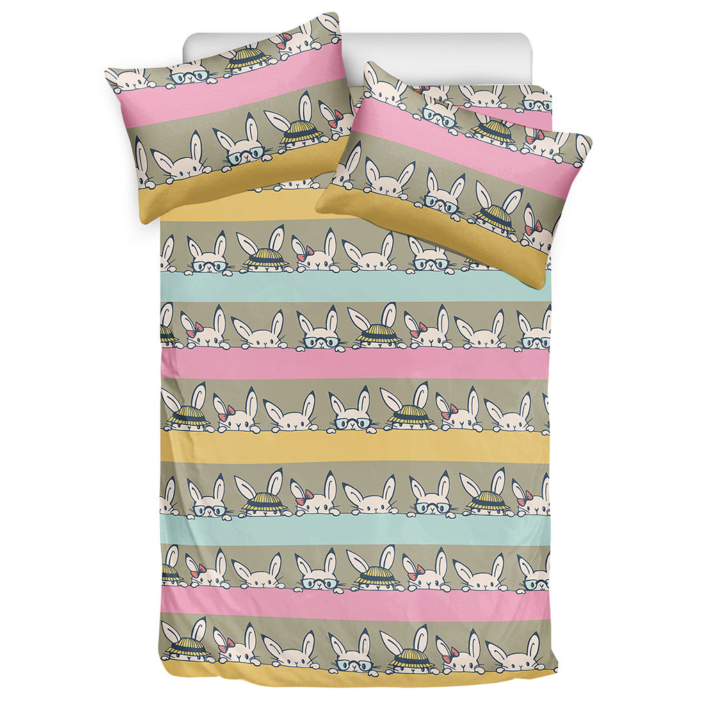 Cartoon Rabbit Pattern Print Duvet Cover Bedding Set