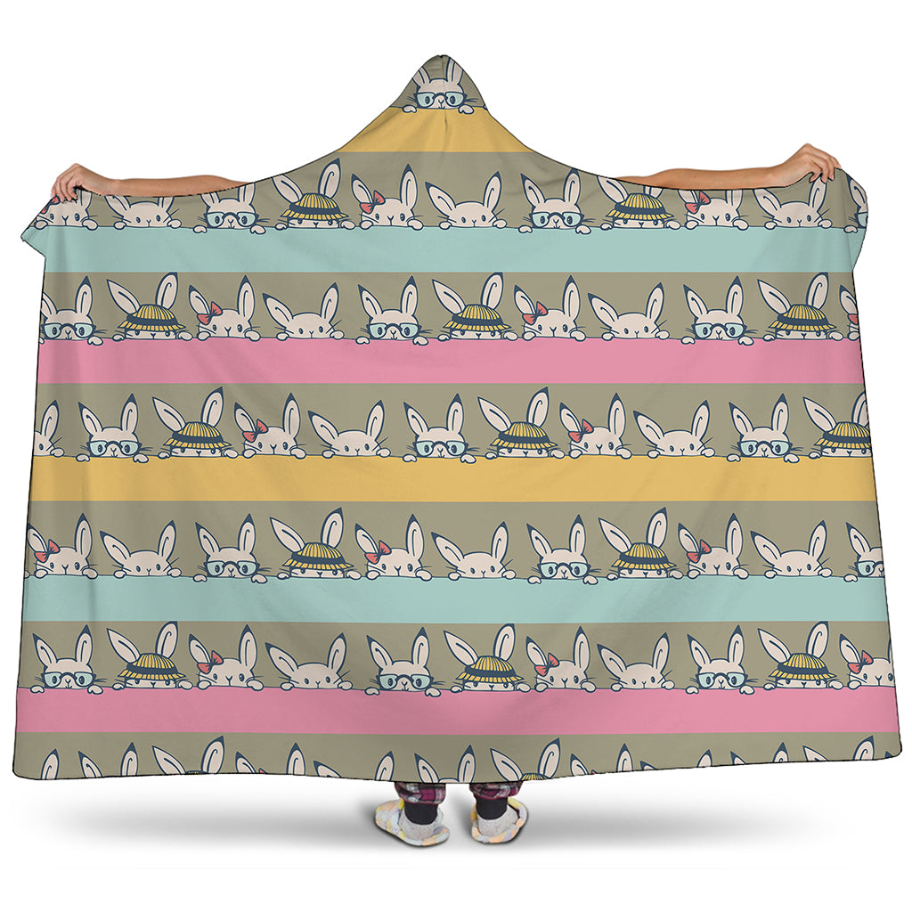 Cartoon Rabbit Pattern Print Hooded Blanket