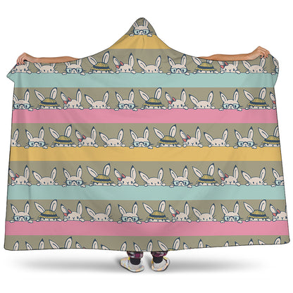 Cartoon Rabbit Pattern Print Hooded Blanket