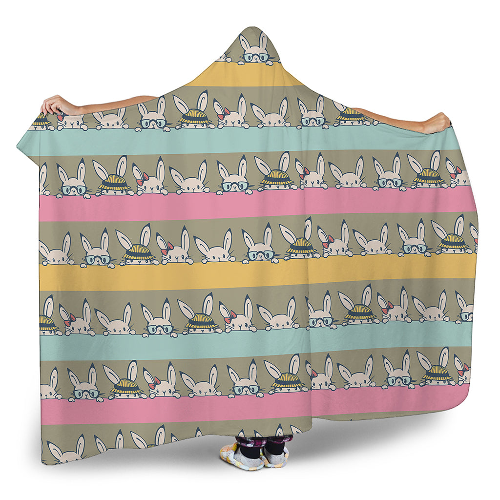 Cartoon Rabbit Pattern Print Hooded Blanket