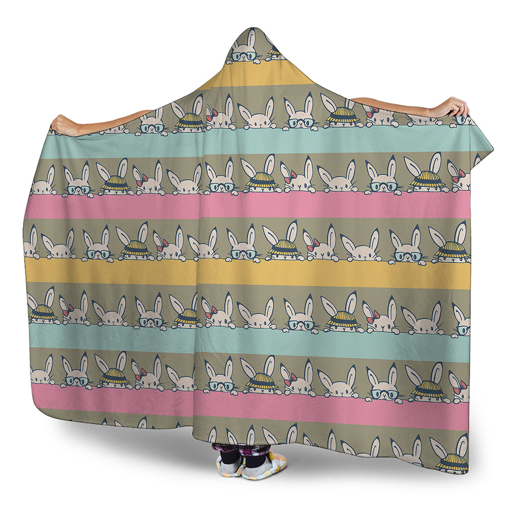 Cartoon Rabbit Pattern Print Hooded Blanket