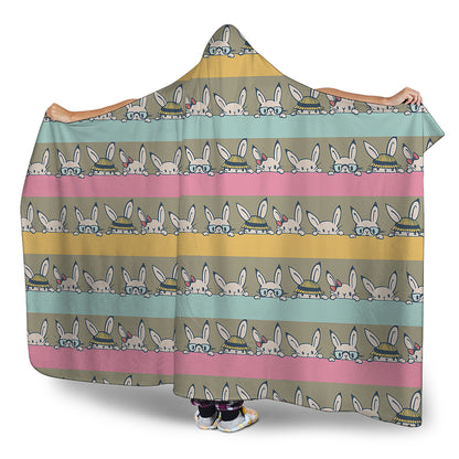 Cartoon Rabbit Pattern Print Hooded Blanket
