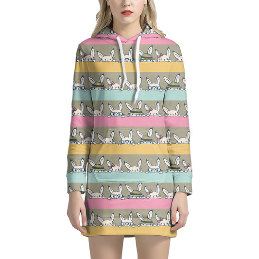 Cartoon Rabbit Pattern Print Hoodie Dress