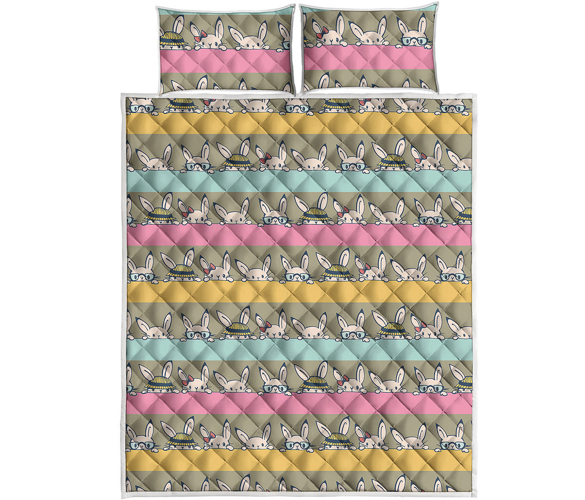 Cartoon Rabbit Pattern Print Quilt Bed Set