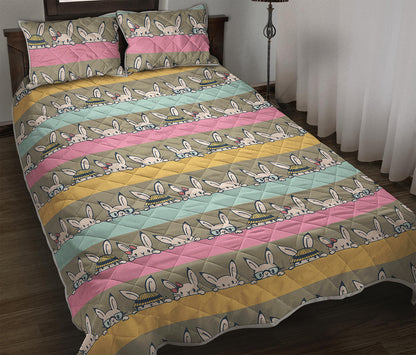 Cartoon Rabbit Pattern Print Quilt Bed Set