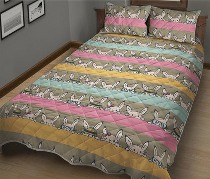 Cartoon Rabbit Pattern Print Quilt Bed Set