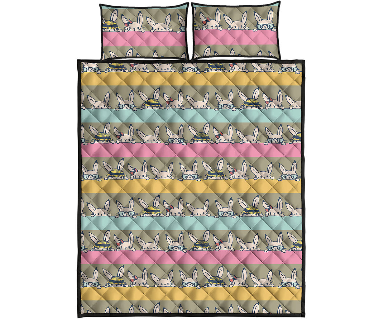 Cartoon Rabbit Pattern Print Quilt Bed Set