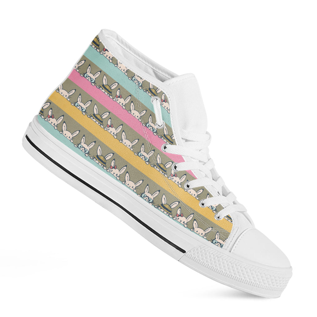 Cartoon Rabbit Pattern Print White High Top Shoes