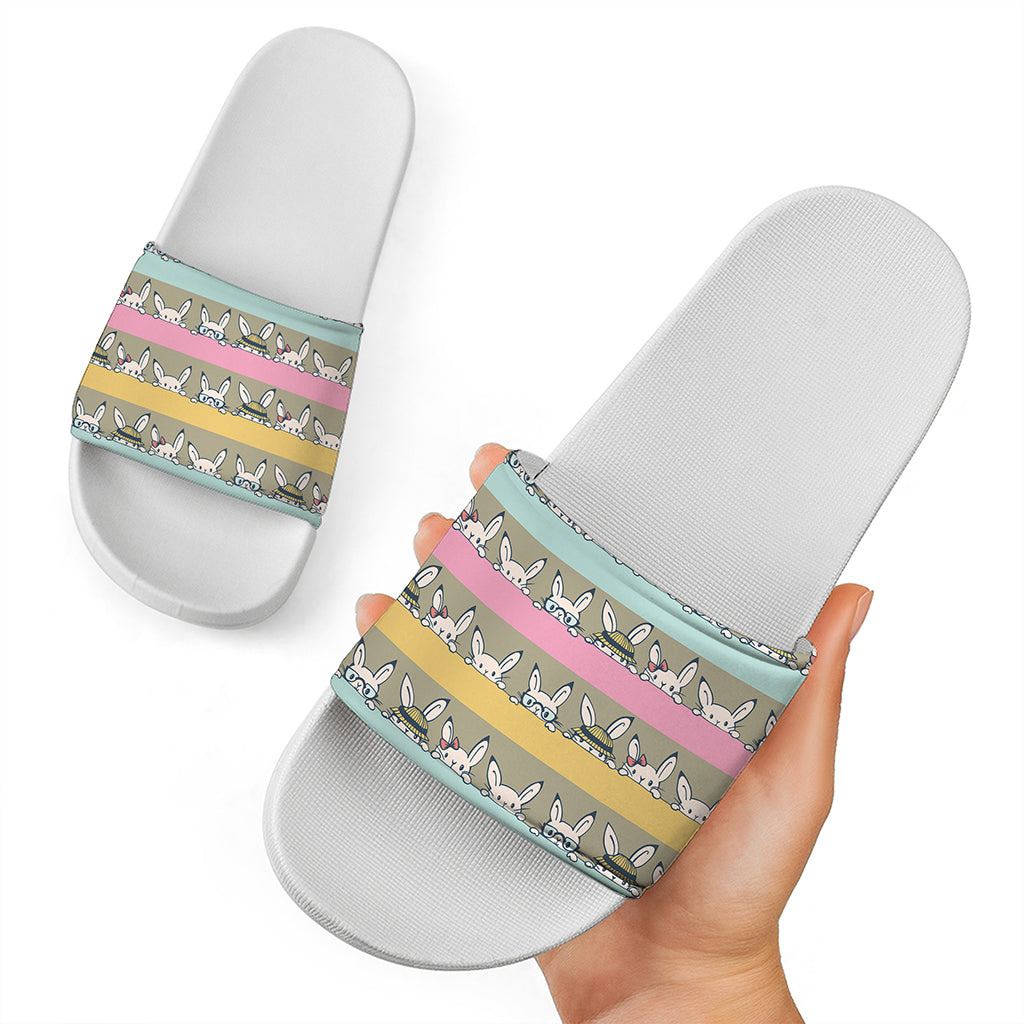 Cartoon Rabbit Pattern Print White Slide Sandals