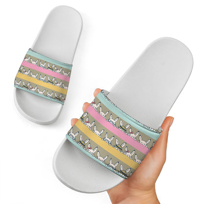 Cartoon Rabbit Pattern Print White Slide Sandals