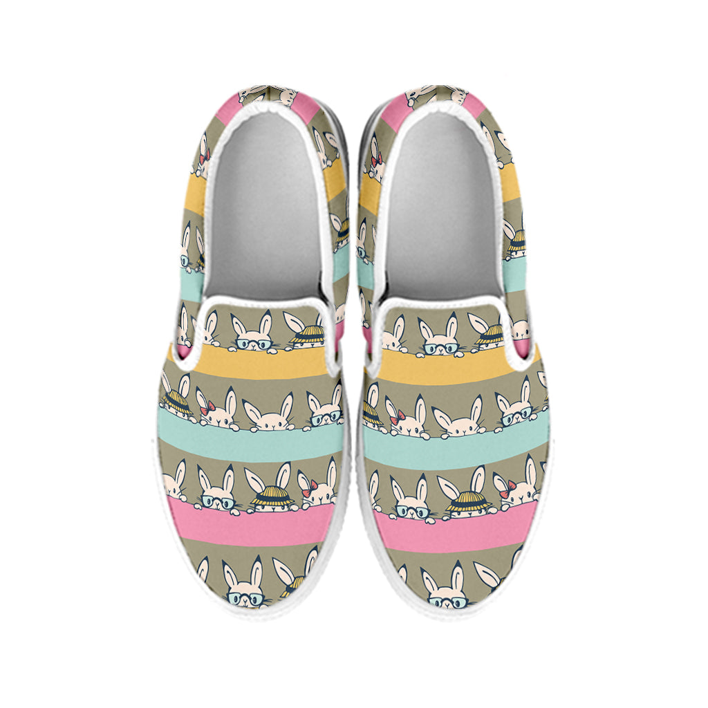 Cartoon Rabbit Pattern Print White Slip On Shoes