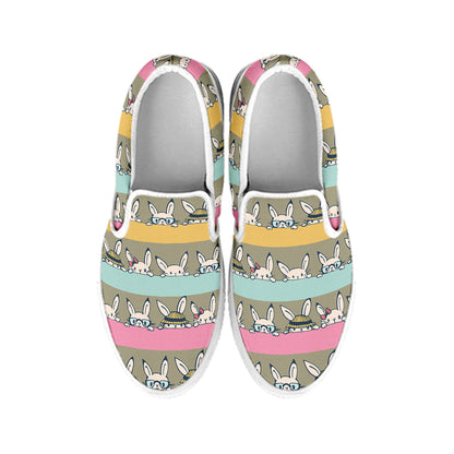 Cartoon Rabbit Pattern Print White Slip On Shoes