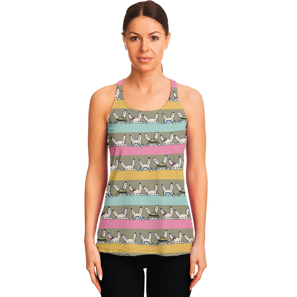 Cartoon Rabbit Pattern Print Women's Racerback Tank Top