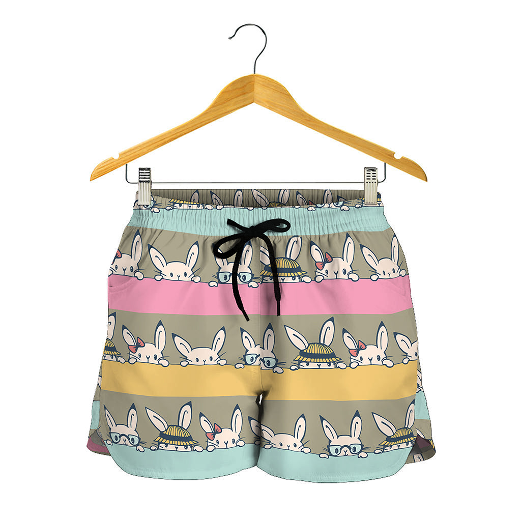 Cartoon Rabbit Pattern Print Women's Shorts