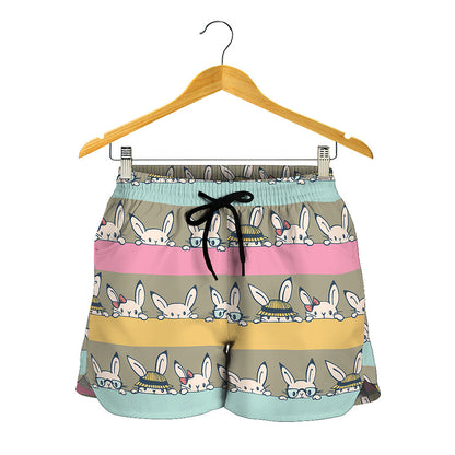 Cartoon Rabbit Pattern Print Women's Shorts