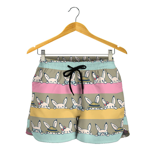Cartoon Rabbit Pattern Print Women's Shorts