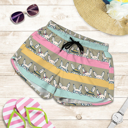 Cartoon Rabbit Pattern Print Women's Shorts