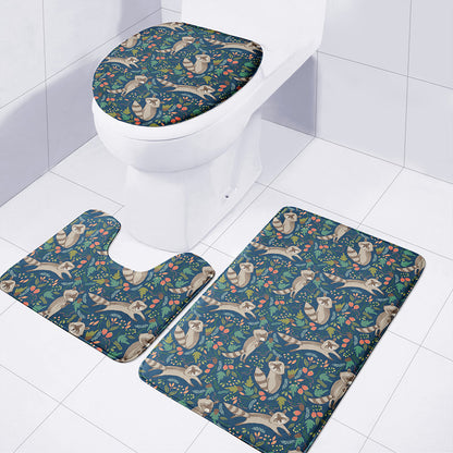 Cartoon Raccoon Pattern Print 3 Piece Bath Mat Set