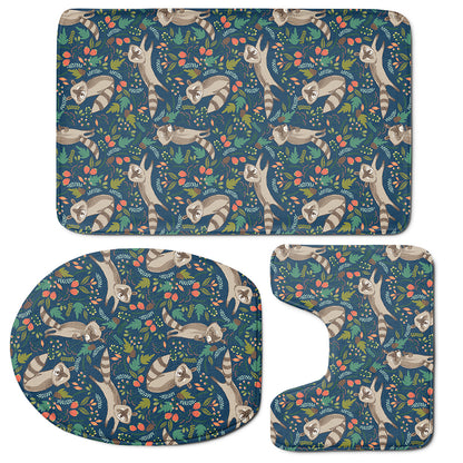 Cartoon Raccoon Pattern Print 3 Piece Bath Mat Set