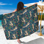 Cartoon Raccoon Pattern Print Beach Sarong Wrap