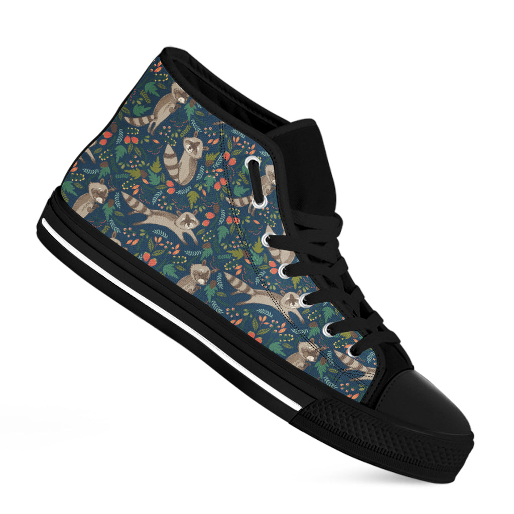 Cartoon Raccoon Pattern Print Black High Top Shoes