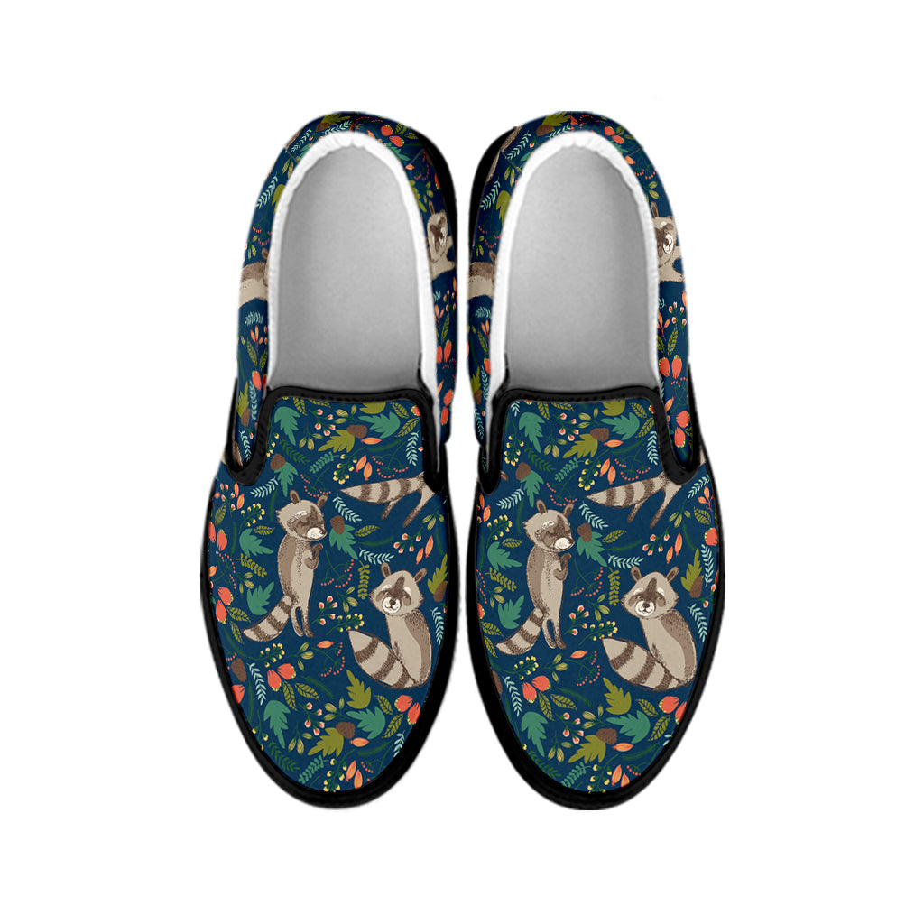 Cartoon Raccoon Pattern Print Black Slip On Shoes
