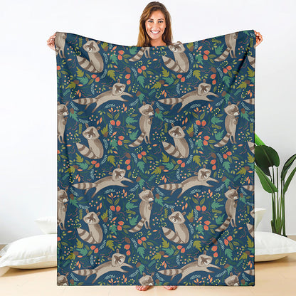 Cartoon Raccoon Pattern Print Blanket