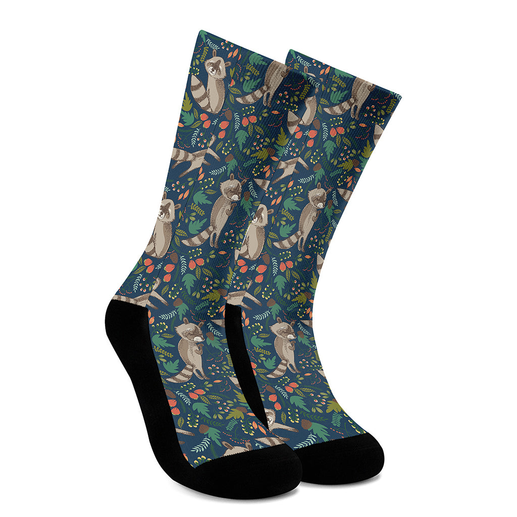 Cartoon Raccoon Pattern Print Crew Socks