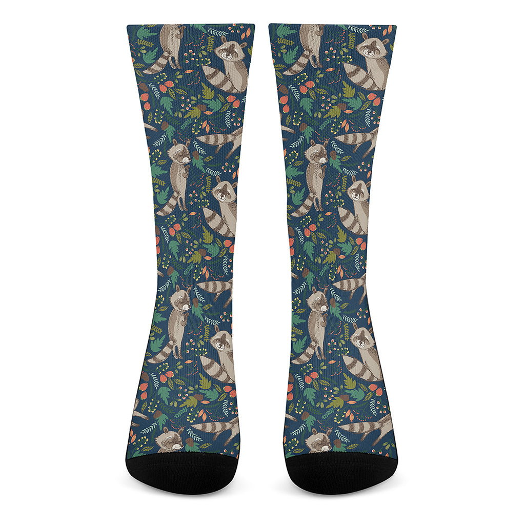 Cartoon Raccoon Pattern Print Crew Socks