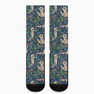 Cartoon Raccoon Pattern Print Crew Socks