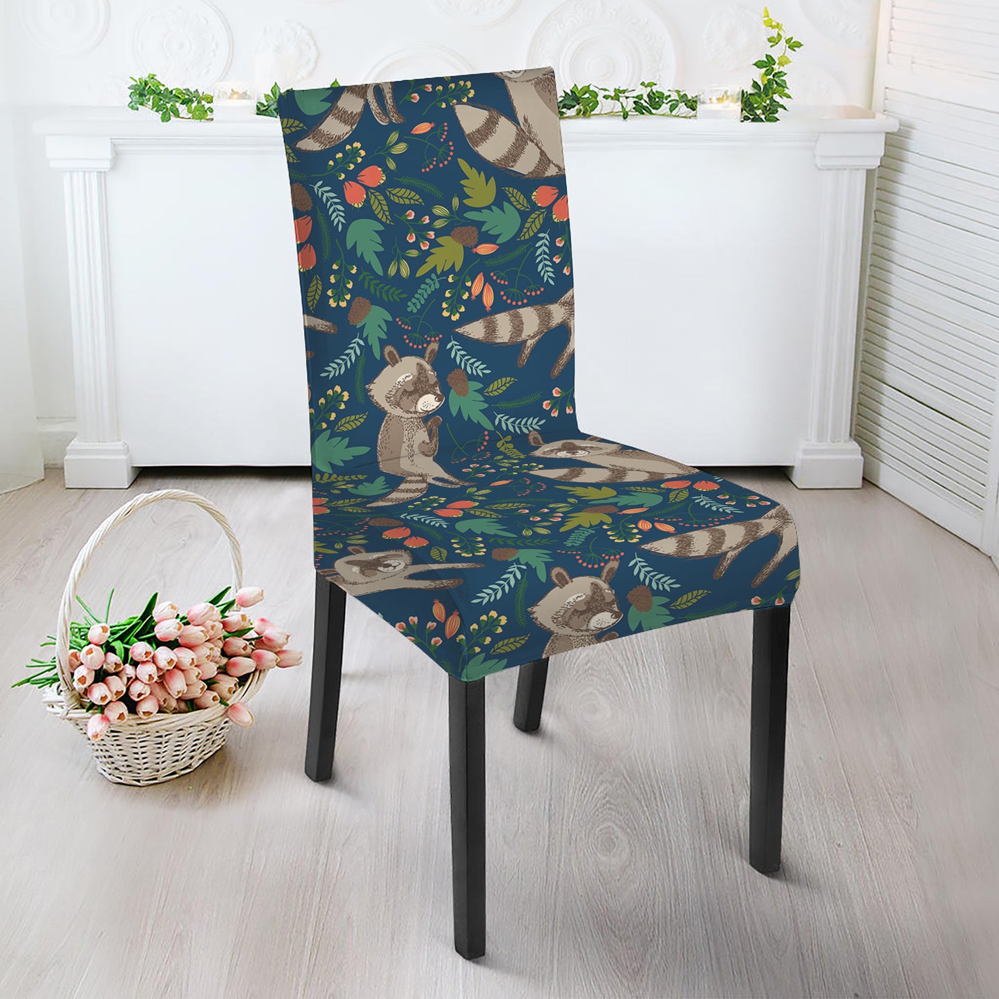 Cartoon Raccoon Pattern Print Dining Chair Slipcover