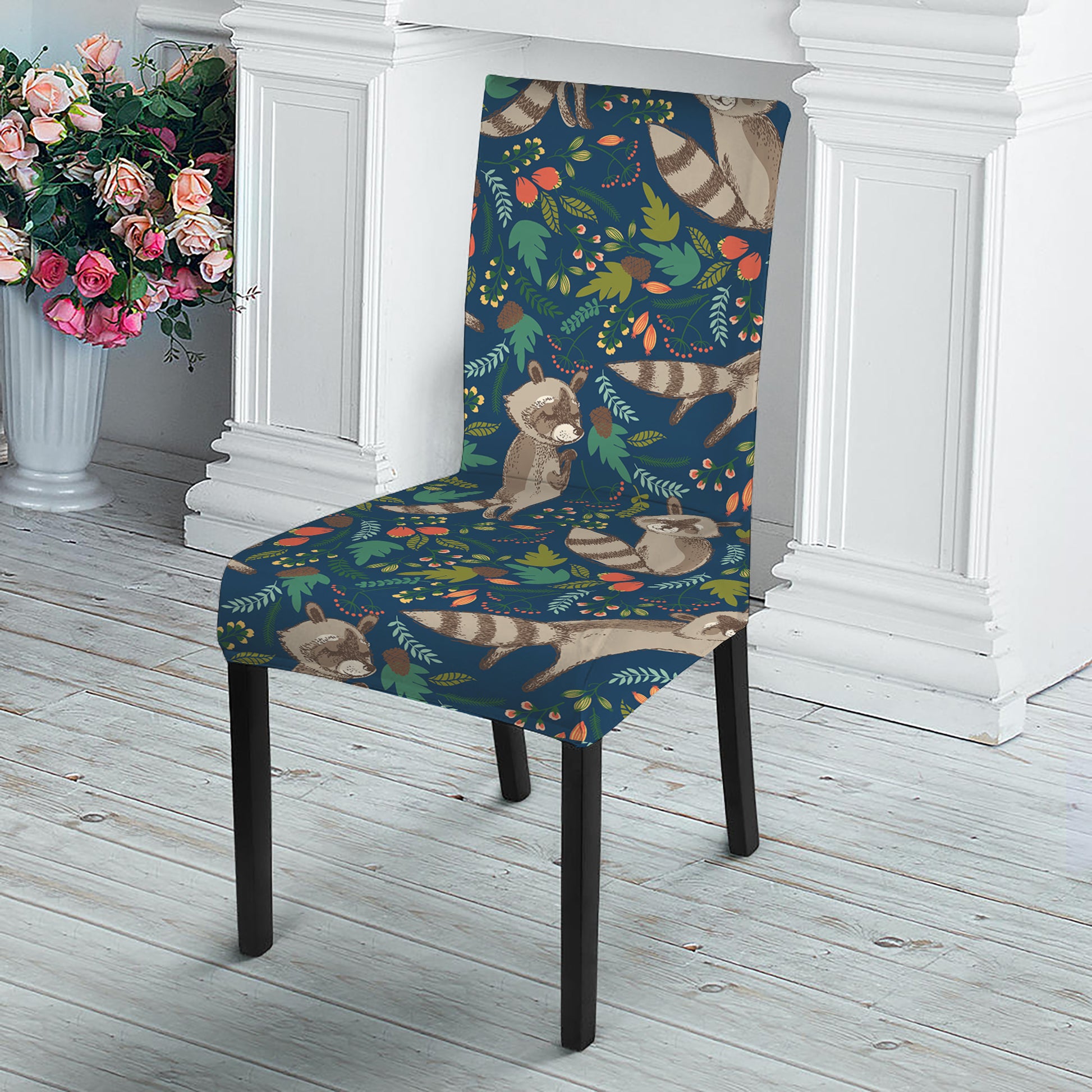 Cartoon Raccoon Pattern Print Dining Chair Slipcover