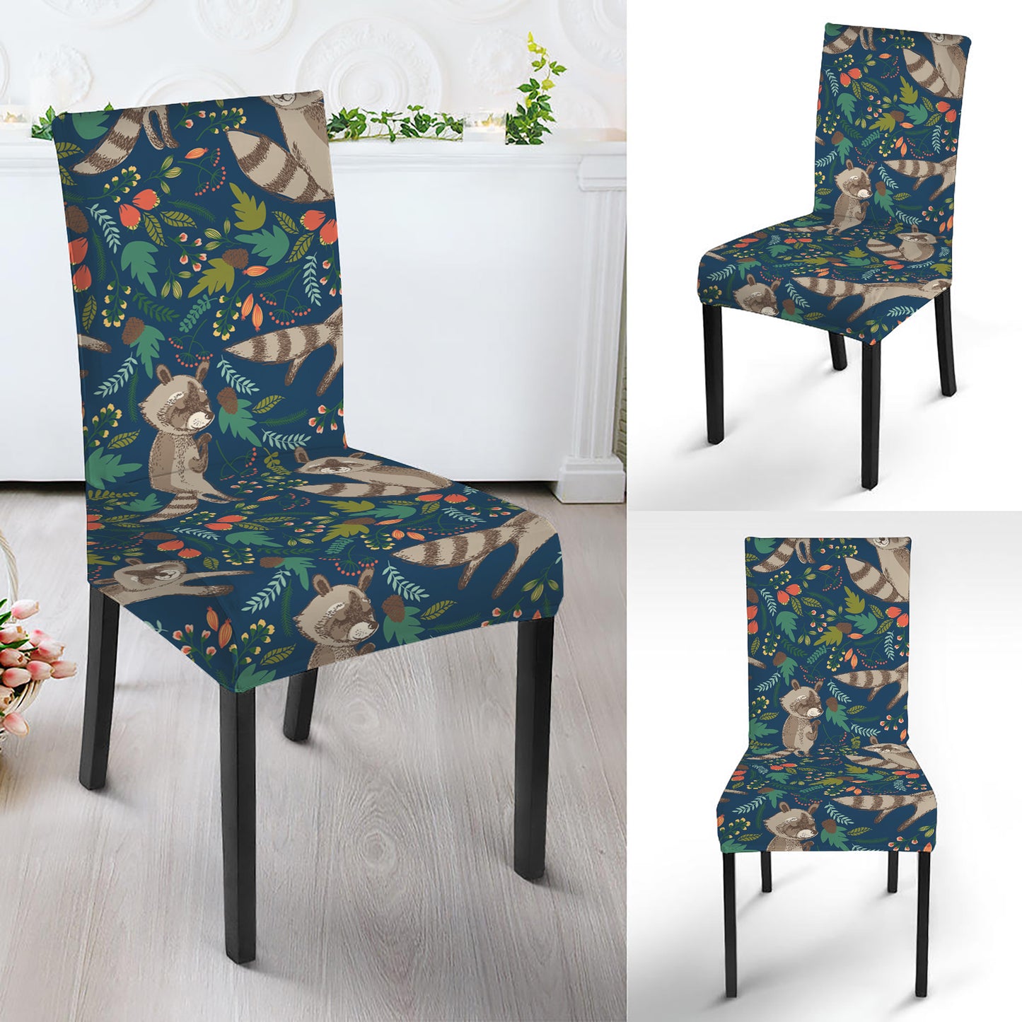 Cartoon Raccoon Pattern Print Dining Chair Slipcover