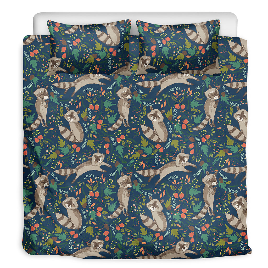 Cartoon Raccoon Pattern Print Duvet Cover Bedding Set