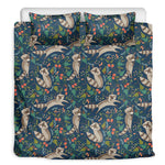 Cartoon Raccoon Pattern Print Duvet Cover Bedding Set